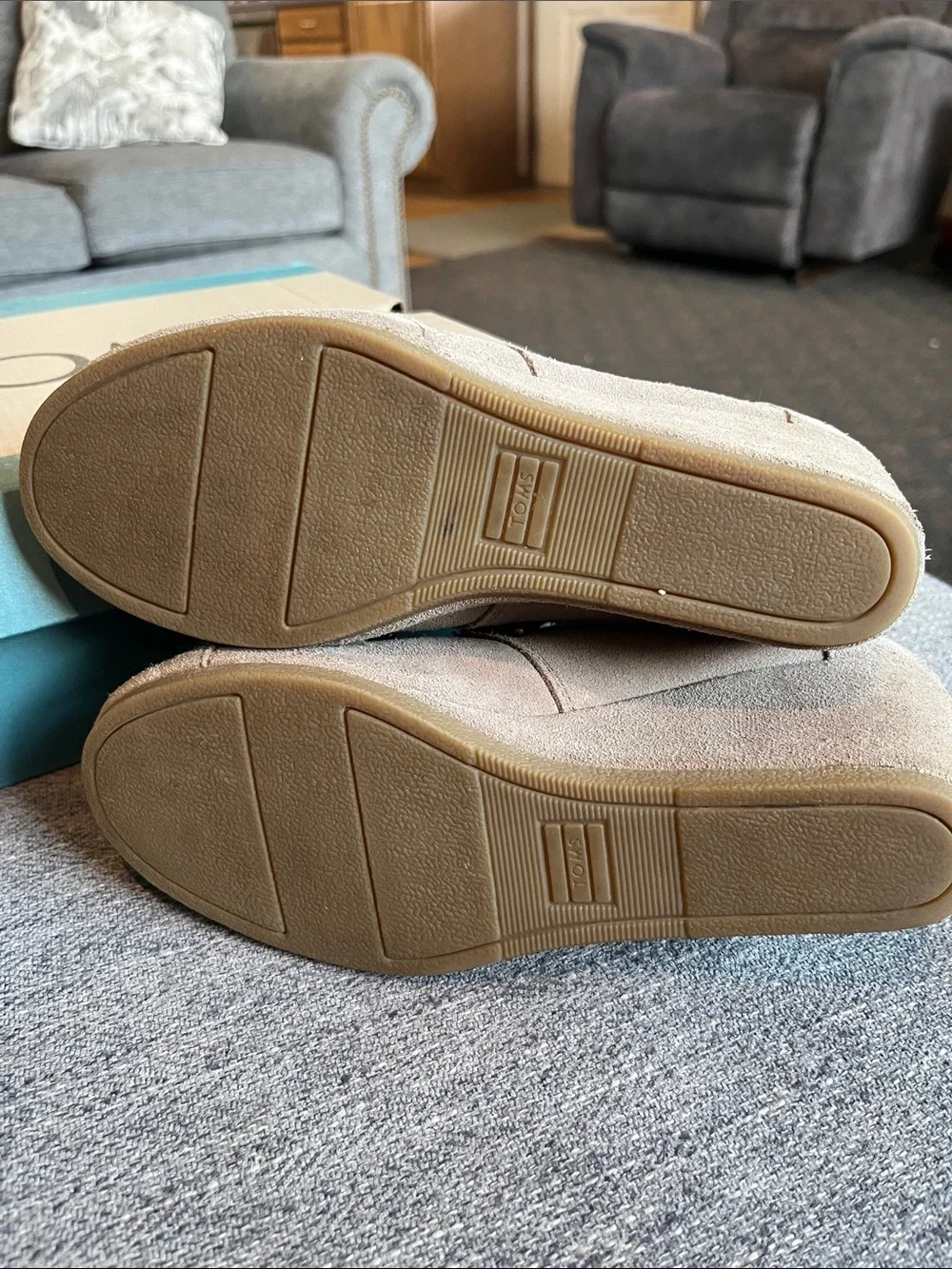 TOMS Beige Suede Wedge Ankle Booties